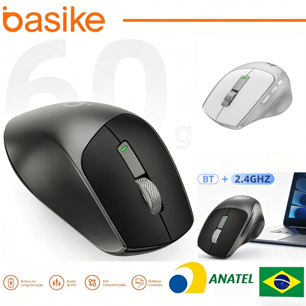 Basike Wireless Mouse BLuetooth Ergonomic RGB Gaming Mouse for Notebook, PC and Keyboard
