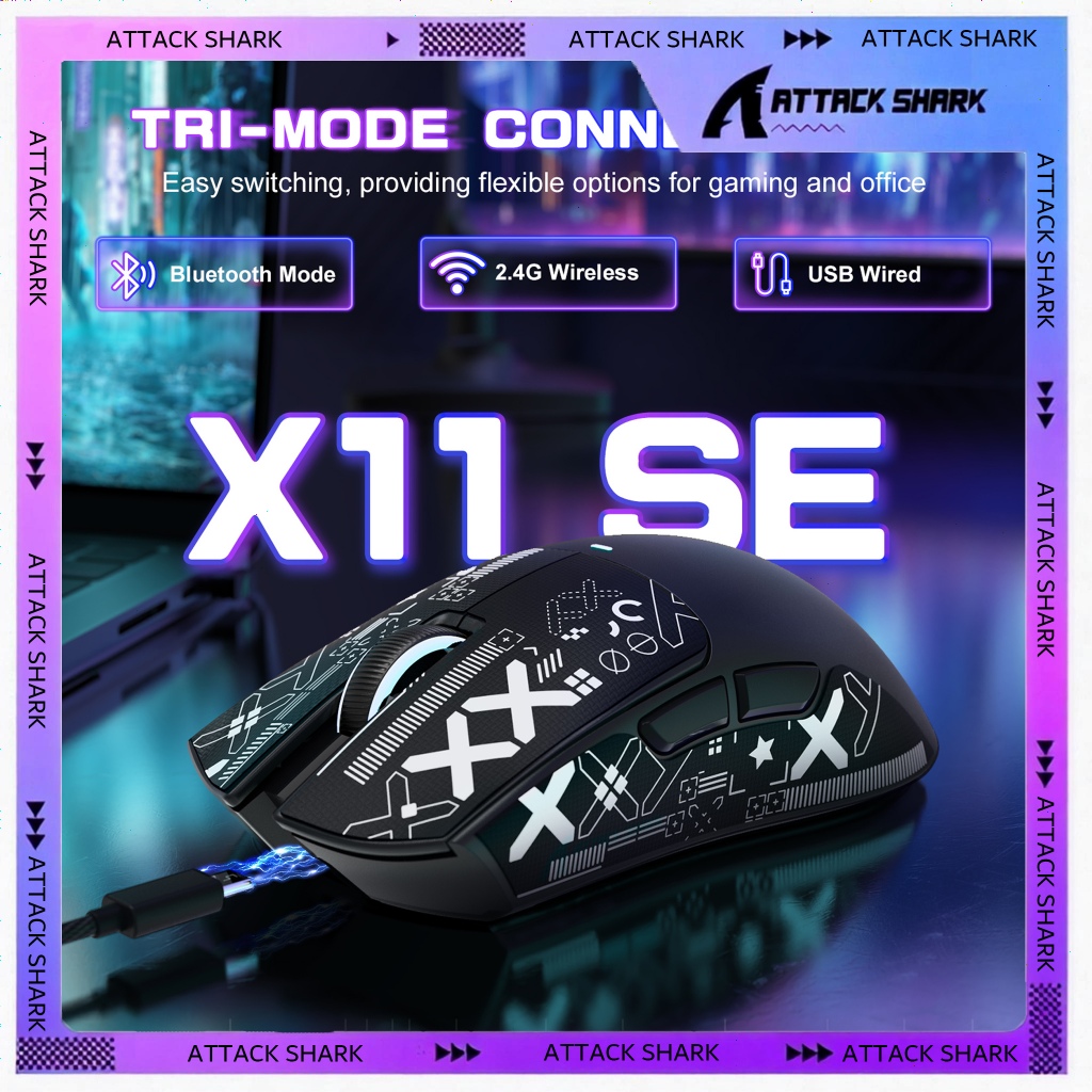 ATTACK SHARK X11SE Gaming Mouse, PixArt PAW3311 Gaming Sensor, BT/2.4G Wireless/Wired, 22KDPI  for Laptop, PC, Mac Gamer
