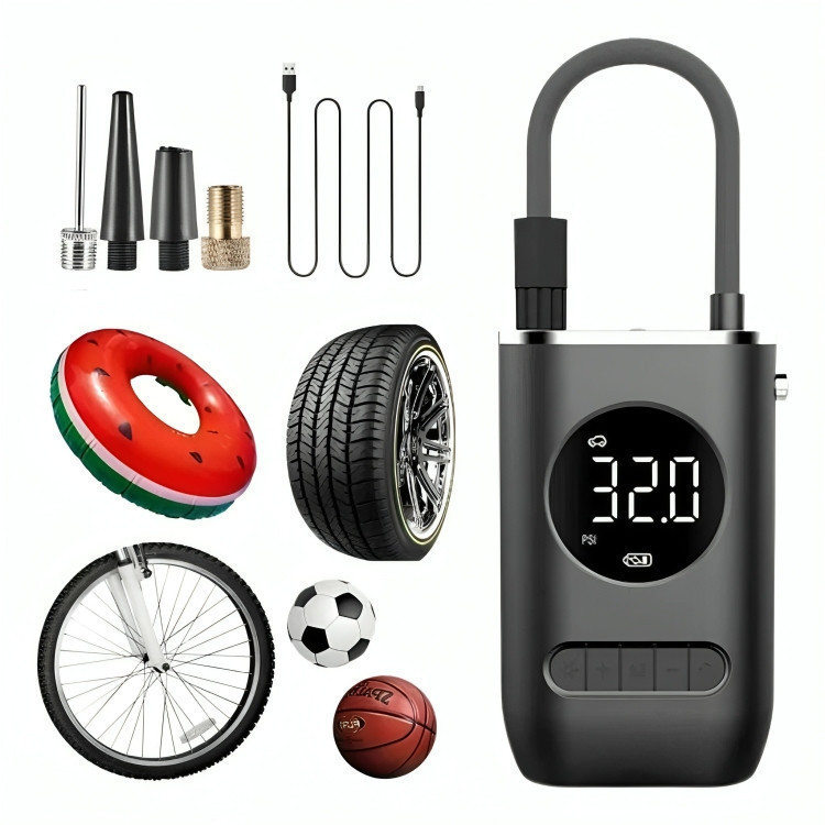 Mini Digital Air Pump Calibrator Tire Compressor for Car Motorcycle Bike with Portable LED Flashlight