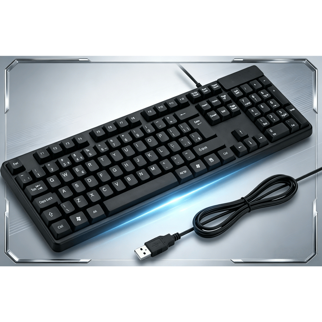 Teclado com fio USB Resistente à Respingos Barra de Espaço Curva Compatível com PC e Notebook