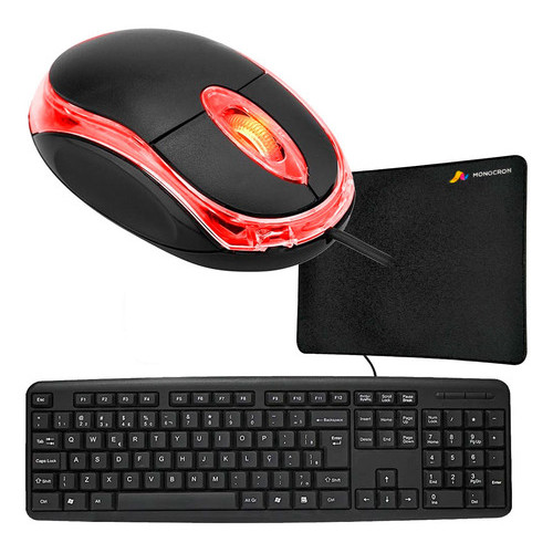 Kit Teclado Mouse Mousepad Usb Com Fio Escritório Homeoffice