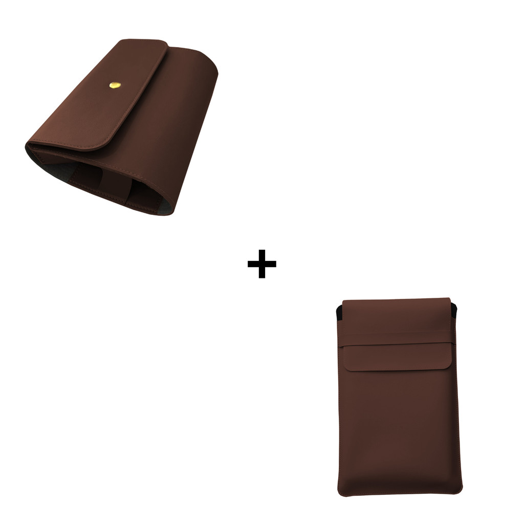 Kit Marrom– Pasta + Estojo para Mouse e Carregador em Couro Sintético