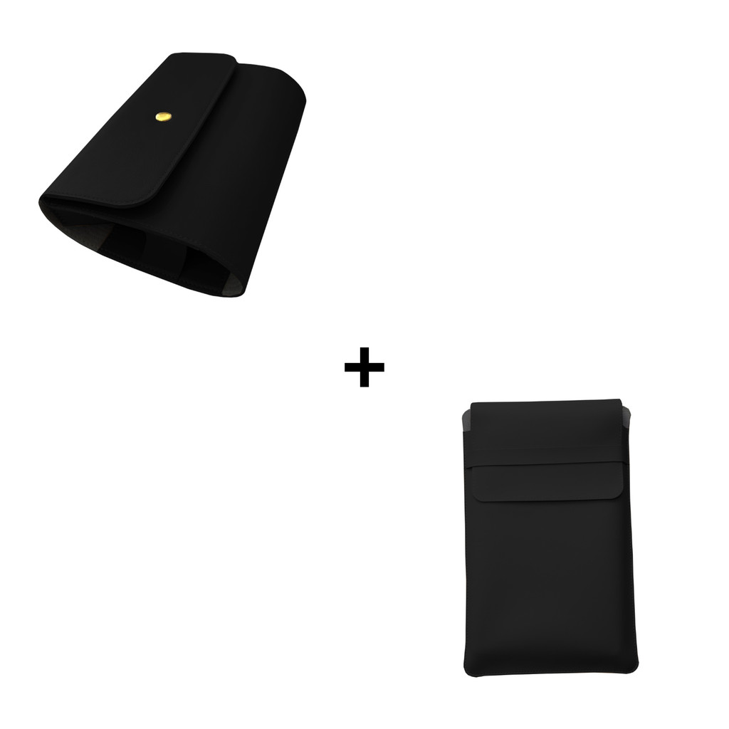 Kit Preto– Pasta + Estojo para Mouse e Carregador em Couro Sintético