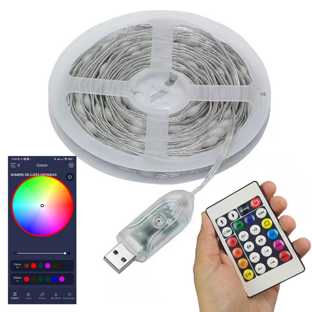 Fita Led Smart Aplicativo Celular 10 Metros Cores RGB App Telefone Ajustavel Decoraçao Pisca Pisca Arvore Natal Gesso Sanca Estante Mesa Escada Iluminaçao Loja Fachada Casa Entrada