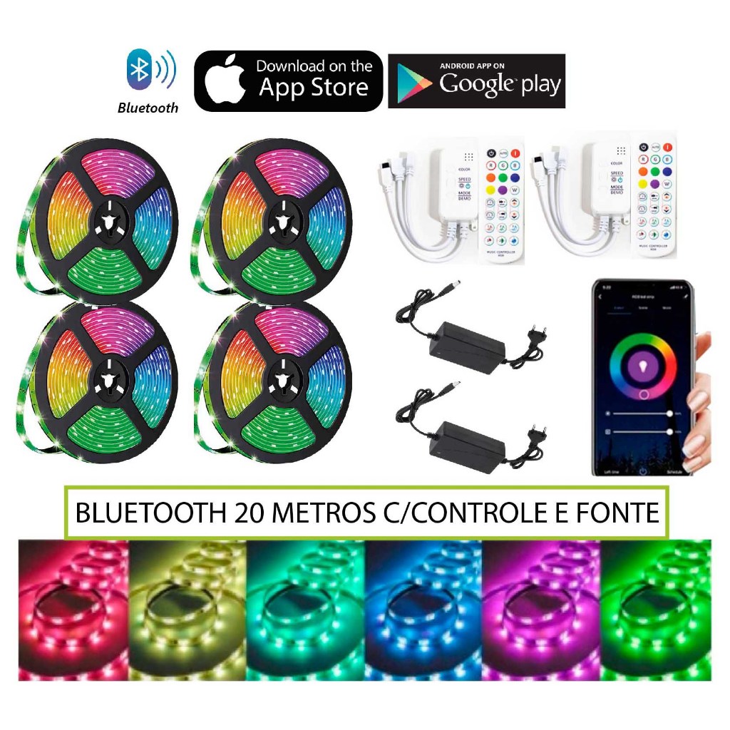 Smart Fita de LED 5050 5 10 20 METROS BLUETOOTH Ritmica Musical para decoração de SANCA Quarto TV