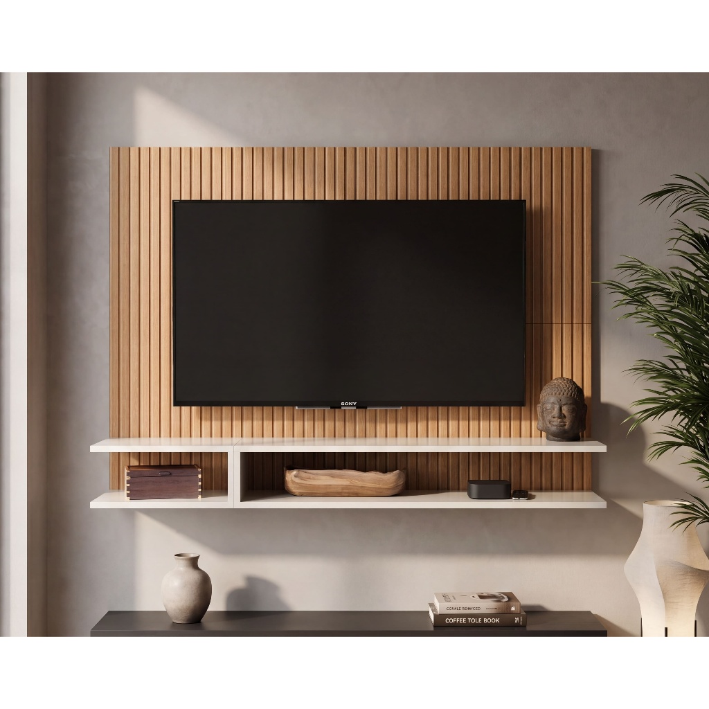 Painel Pra Tv 50 Polegadas Sala/Quarto Smart Plus MILÃO Decoração Com Prateleira e Nicho