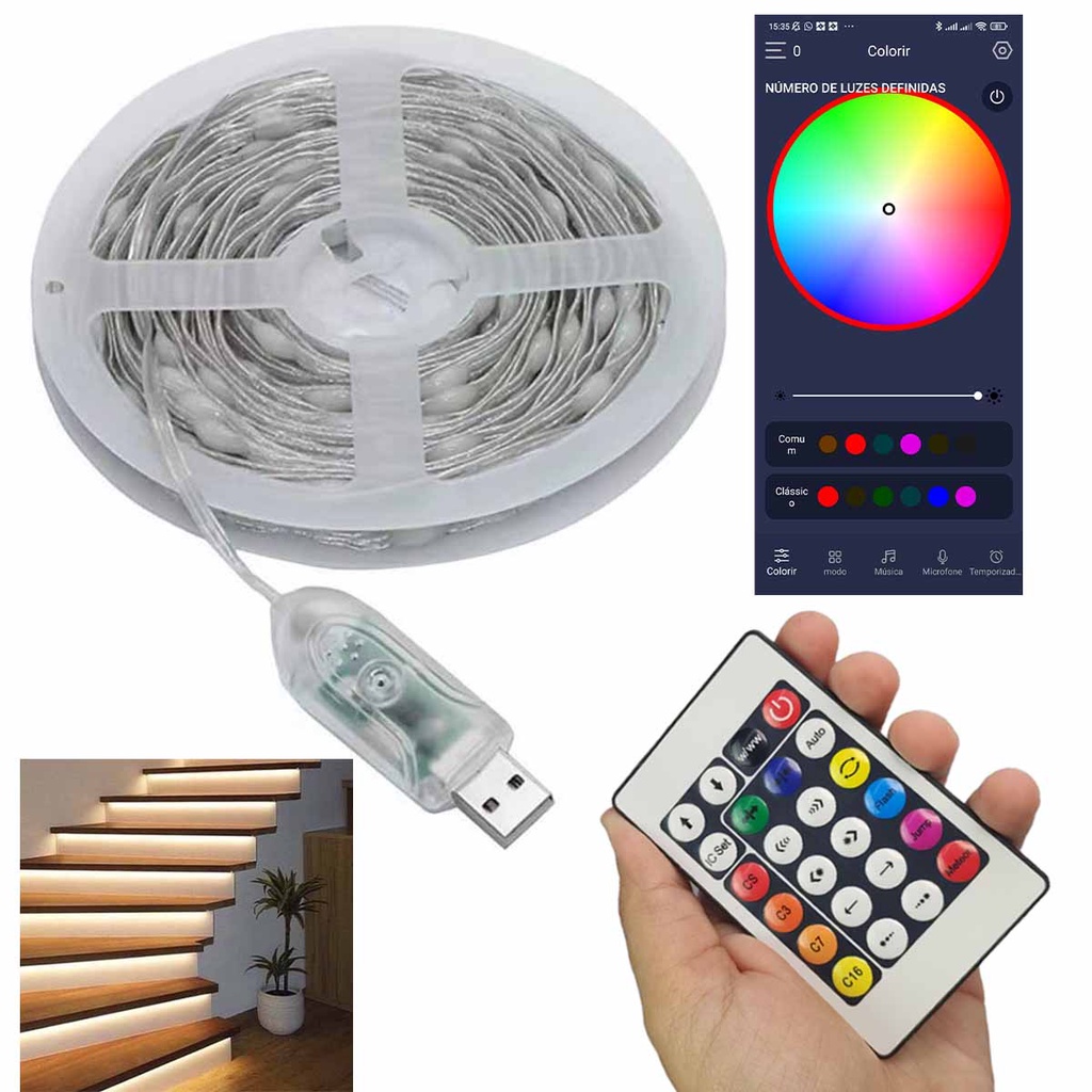 Fita Led Smart Aplicativo App Celular Cores RGB 10 M Ajustavel Decoraçao Gesso Natal Sanca Luzes Pisca Pisca Enfeite