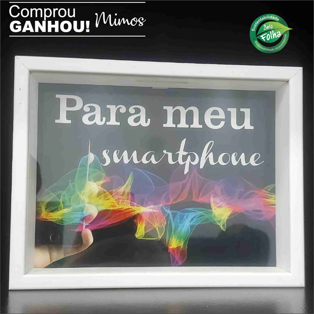 Quadro Porta Dinheiro Moeda Cofre Moldura de Madeira E Vidro frontal Decoração Smartphone