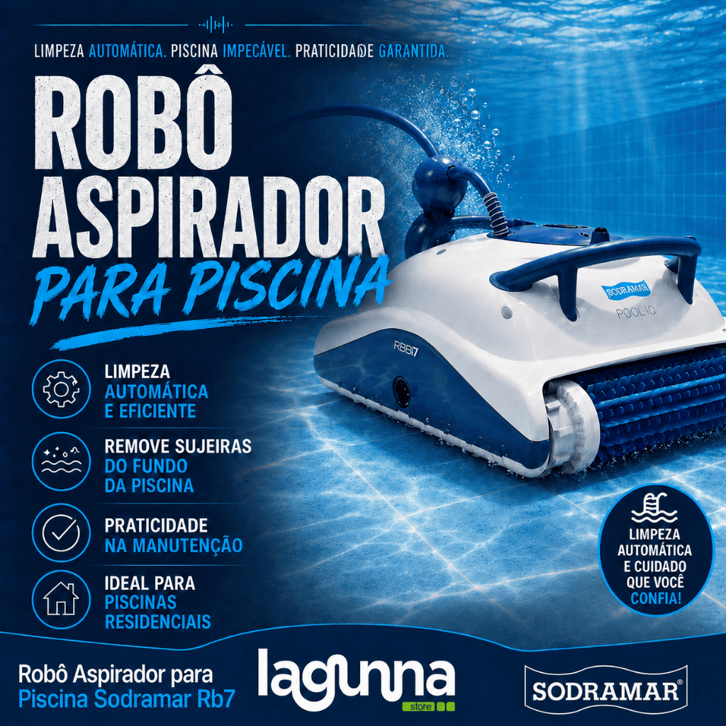 Robô Aspirador Para Piscina RB7 Sodramar Limpa Fundo E Paredes Com App Bluetooth