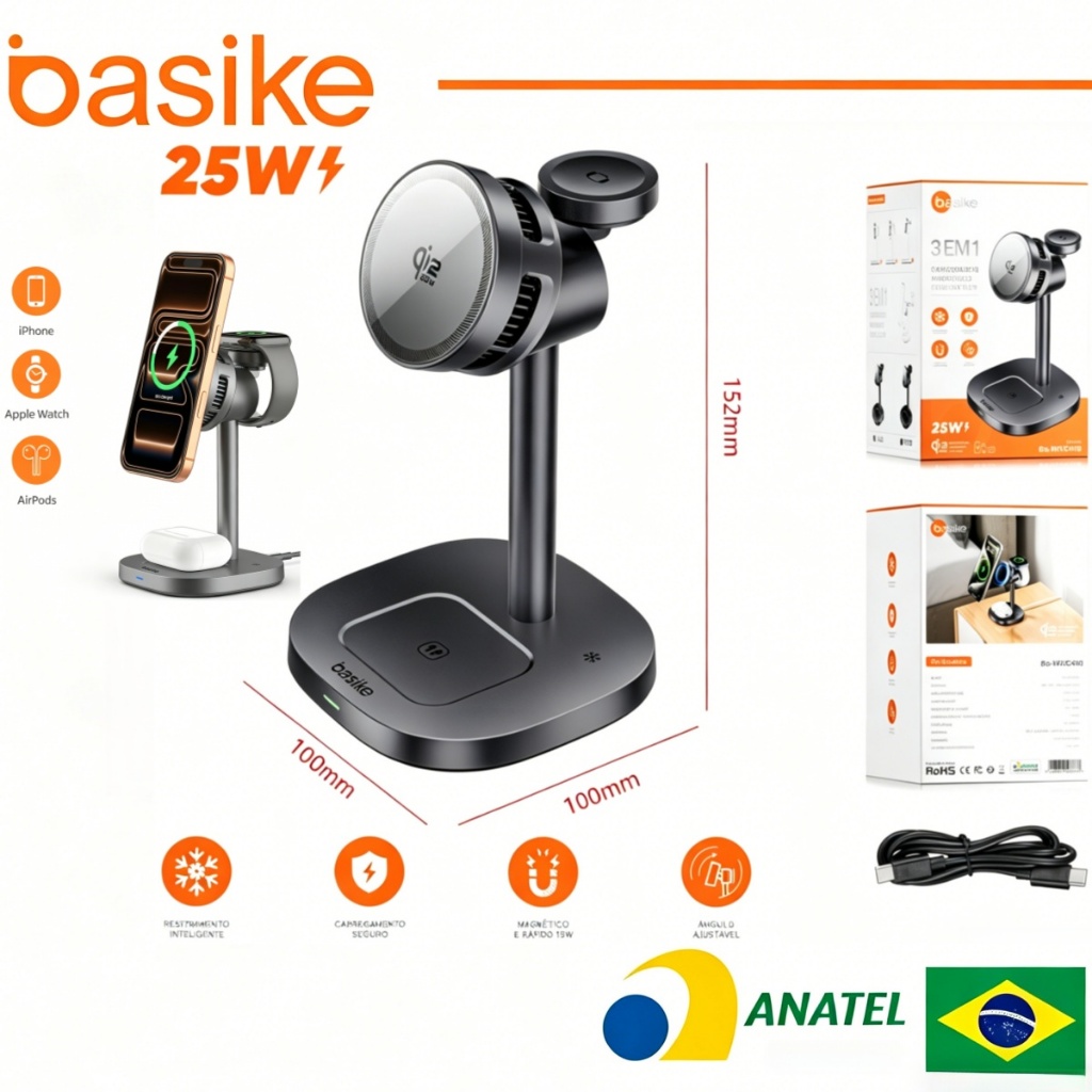 Basike 25W 3-in-1 Wireless Charger Stand for iPhone Mini Magnetic Charging Station