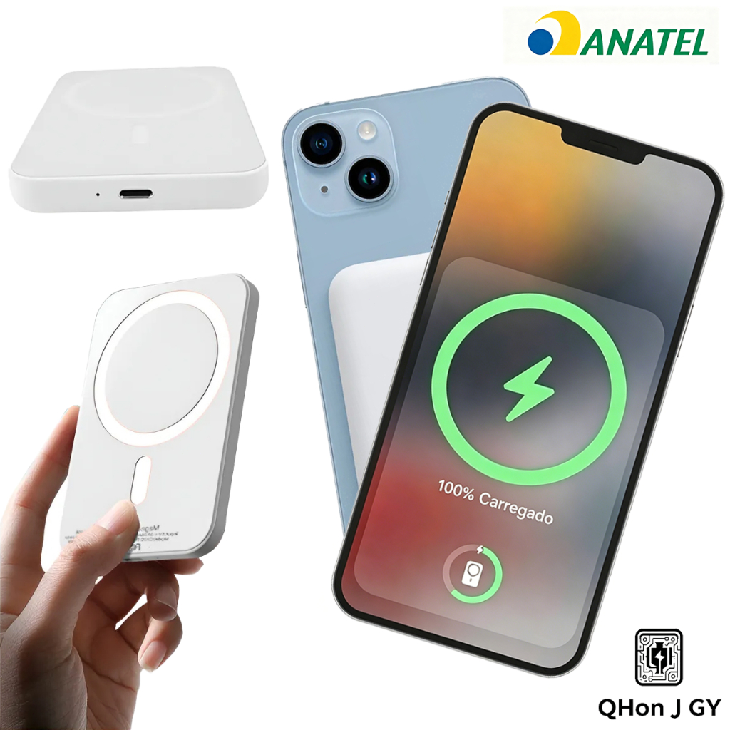 Carregador Portable Induction Charger for iPhone/Android Magsafe Wireless Battery Charge 5000mAH