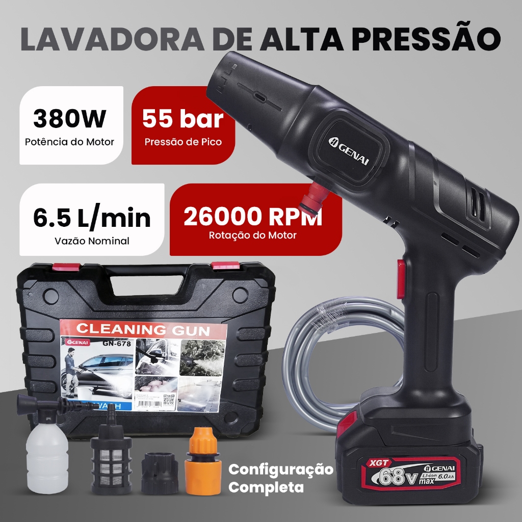 GENAI GN-678 380W 68V Cordless High Pressure Washer for Car and Cleaning