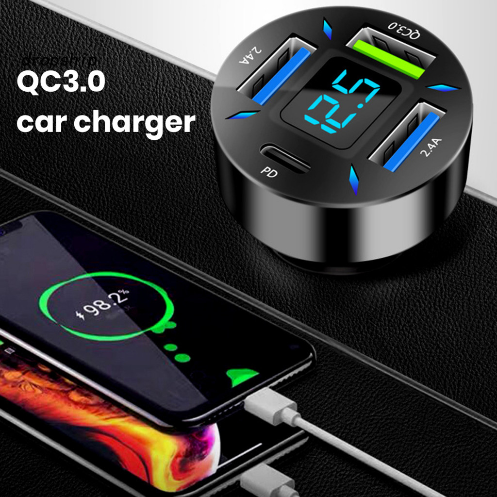 Car Charger with Qc3.0 Efficient for Phones and Tablets 66w Fast 4 Usb Ports Led Display Real-time Battery Monitor Pd fo