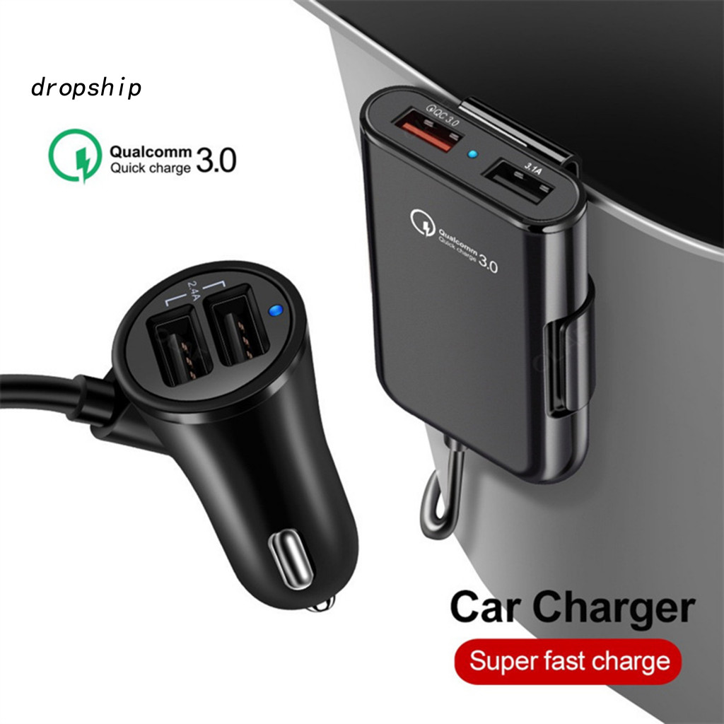 Fast Charge Car Charger with 4 Usb Ports Qc3.0 8a Charging Adapter 1.8m Cable for Front Rear Seat Universal High for Car