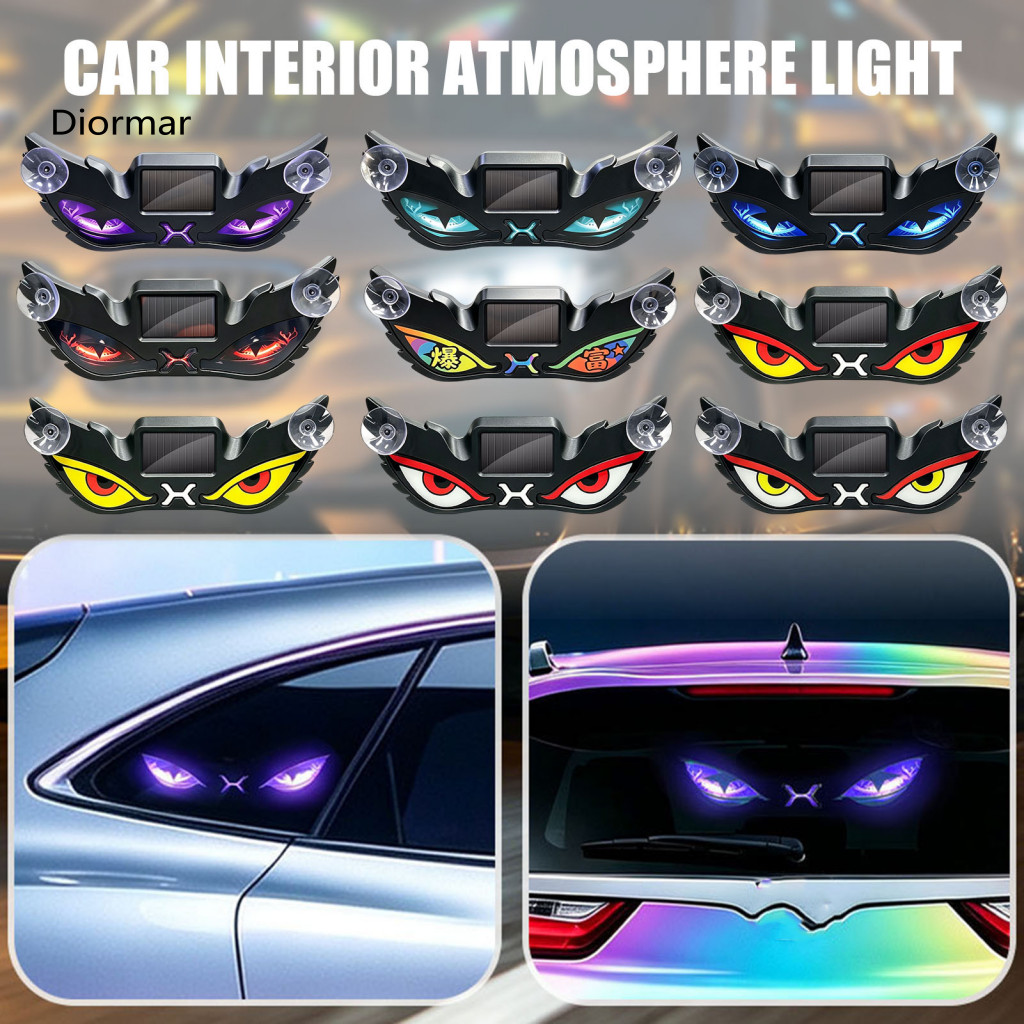 Wireless Neon Glow Lamp for Vehicles Suction Cup Car Window Decoration Solar Demon Eye Light Usb Rechargeable Dynamic Bl