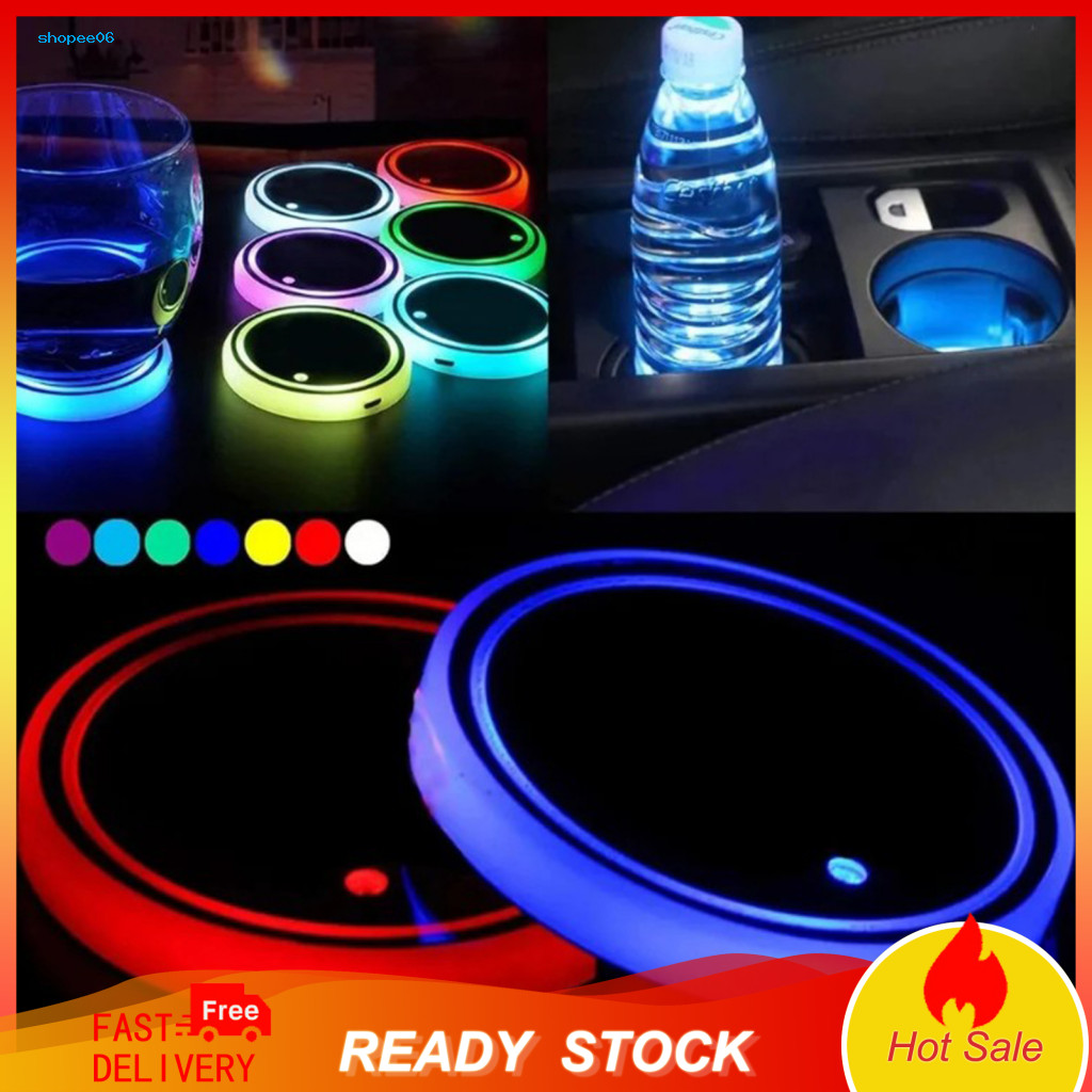 Led Light Coaster Car Cup Holder 7 Colors Usb Rechargeable Atmosphere Lamp Colorful for Truck Vehicle Decoration – for