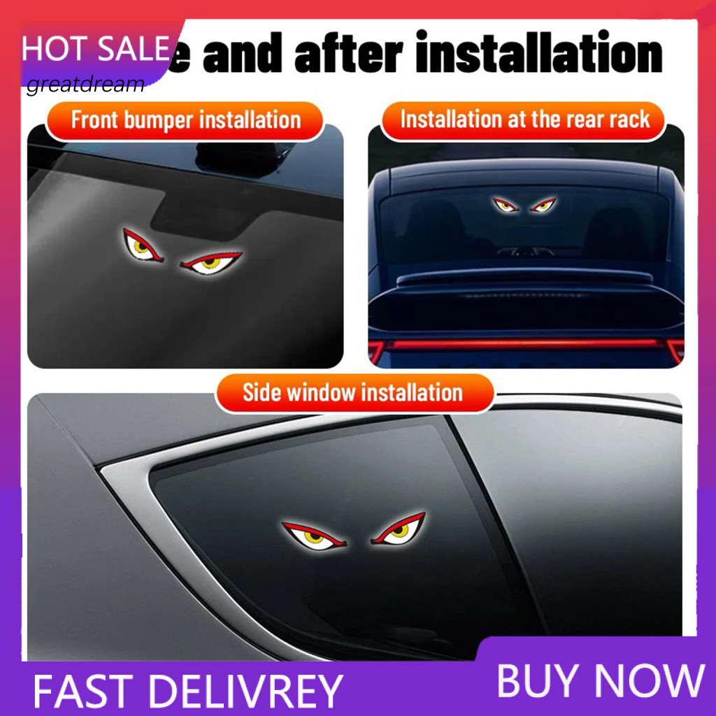 Usb-c Rechargeable Car Light Led Devil Eyes Solar Powered with Vibration Sensor Dynamic Windshield Ambient for Vehicle