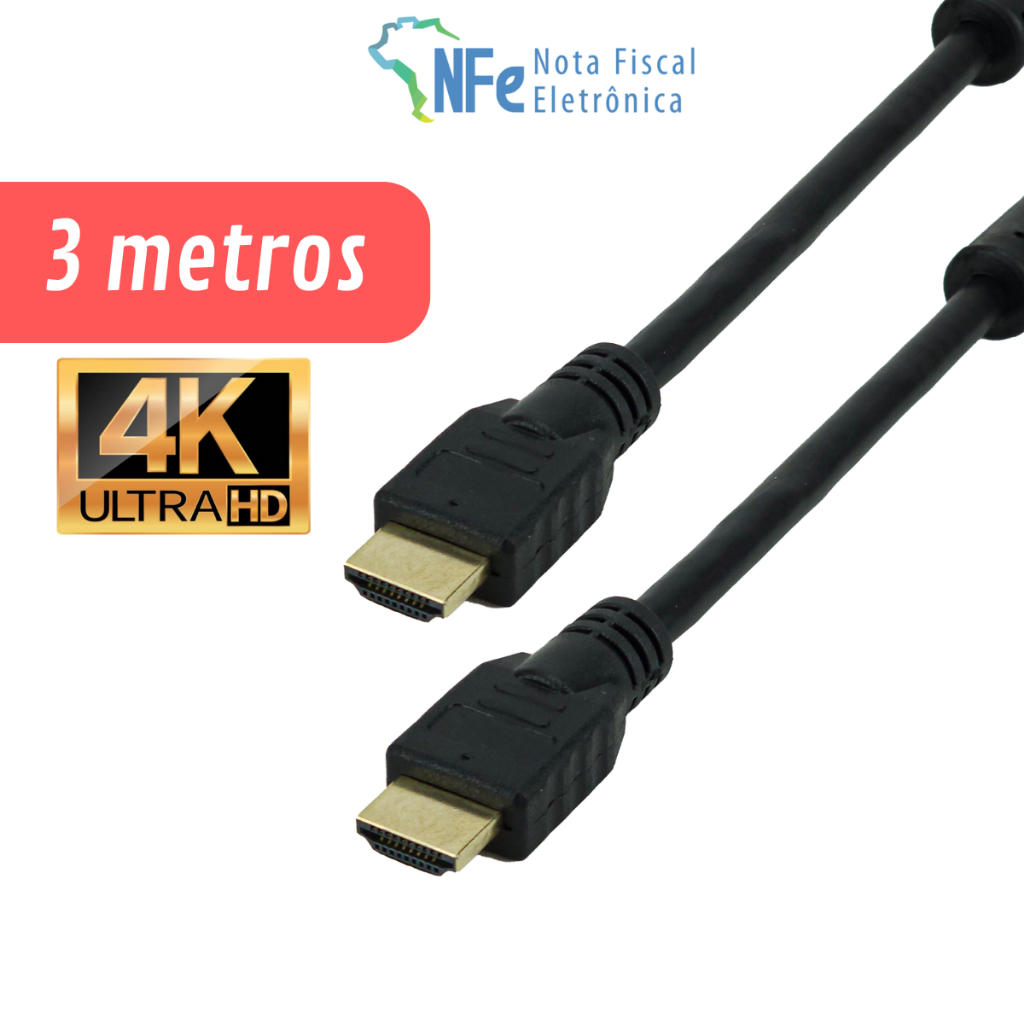 Cabo HDMI 3 Metros 4K Full HD 3D V 1.4 para PC Notebook TV Box PS3 PS4 Xbox Projetor Monitor