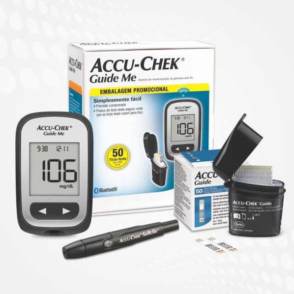 Kit Aparelho de Glicemia Accu Chek Guide Me + 50 Tiras