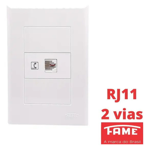 kit 6 tomada telefone fone parede rj11 2 vias branca fame evidence discreta elegante design estilo