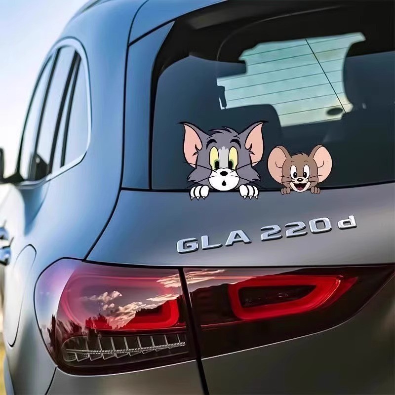 Cat and Mouse Tom Jerry Creative Personal Cute Car Glass Sticker Electric Car Car Body Scratch Decorative Sticker aqoC