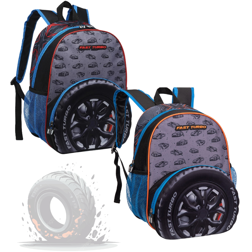 Mochila infantil menino carro Fast turbo carros Nova Rio