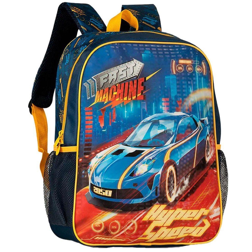 Mochila de Costas Escolar Fast Machine Carros Clio Style Tamanho Grande 39x30cm Modelo FM23029J