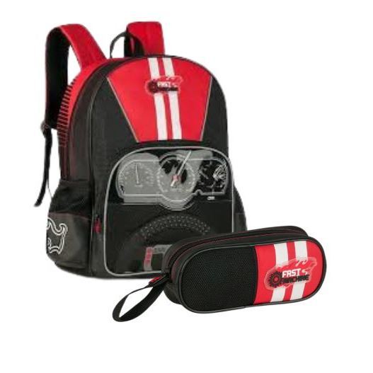 KIT ESCOLAR MOCHILA + ESTOJO FAST MACHINE | COM PAINEL QUE PISCA AO BATER - CLIO