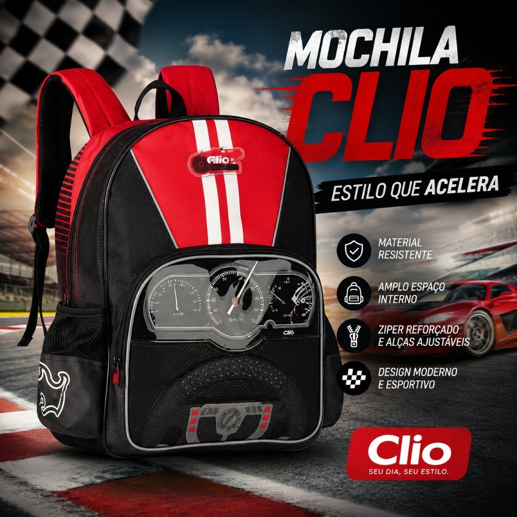 MOCHILA ESCOLAR FAST MACHINE | PAINEL COM LUZES QUE PISCAM AO BATER - CLIO