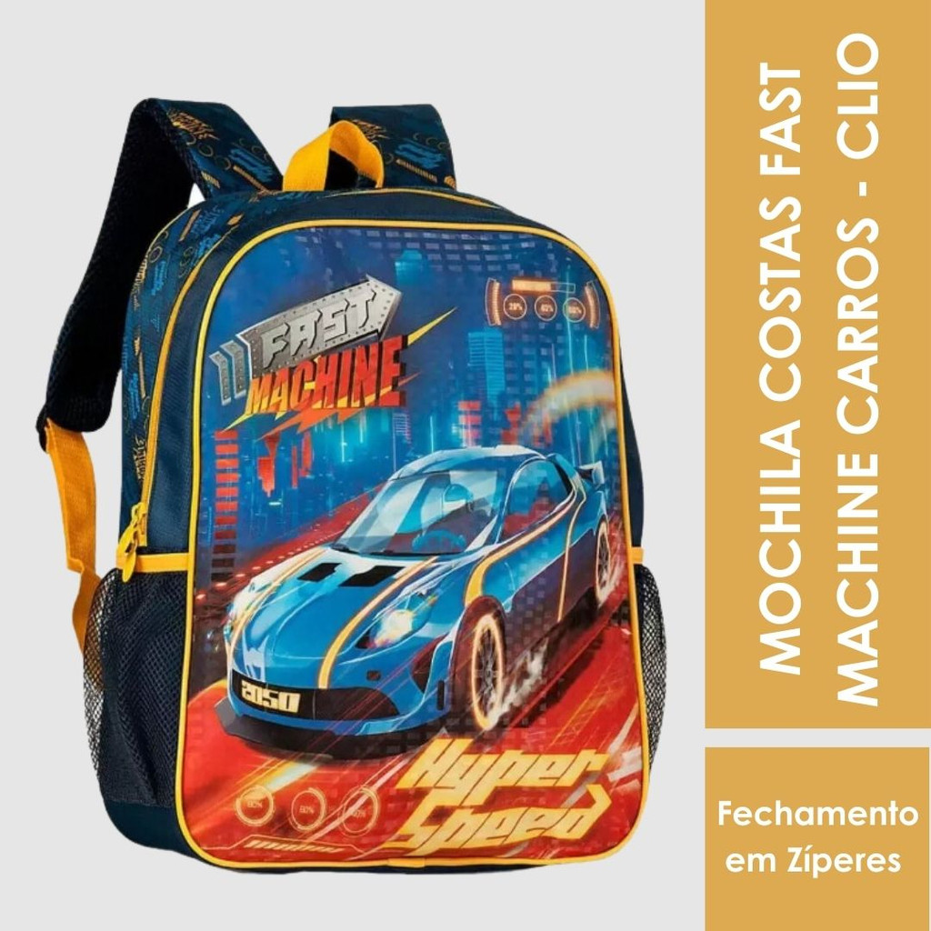 Mochila De Costas Carrinho Fast Machine Irado Infantil Escolar Espaçoso Ideal Para Escola/ Passeio Volta Às Aulas - Clio