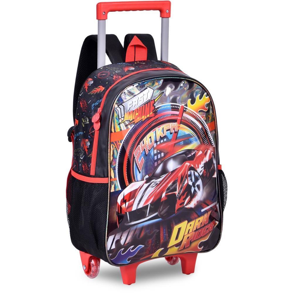 Mochila Infantil com Rodinha FAST Machine G com Estojo e Lancheira – KIT Completo