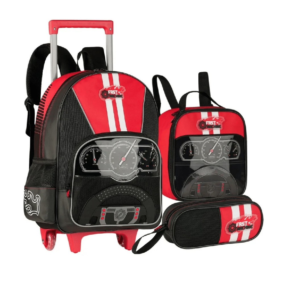 Kit Mochila de Rodinhas Fast Machine FM25030K Clio Escolar