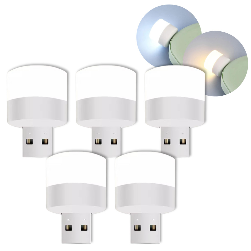 5 Un Mini Luminária USB LED Cor Fria Ou Quente Leitura Noturna Notebook Powerbank