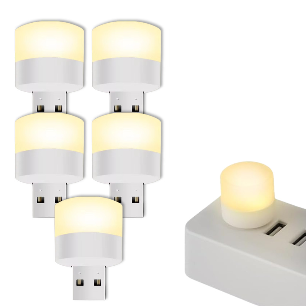 5 Mini Luminária Abajur Lâmpada USB Portátil Ideal Para Leitura Noturna Notebook Powerbank