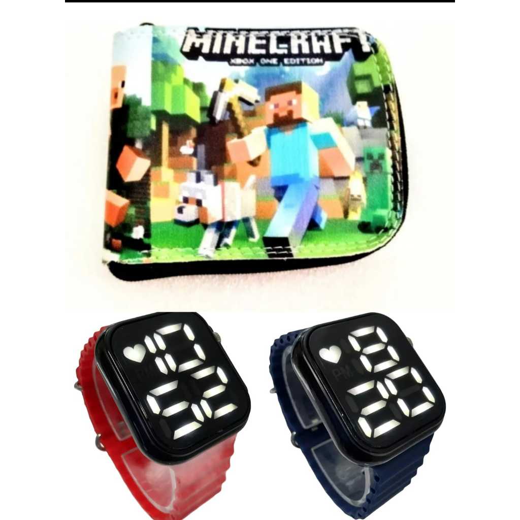 Carteira infantil minecraft e relógio digital a prova d agua smar masculino , seu filho merece um presente assim