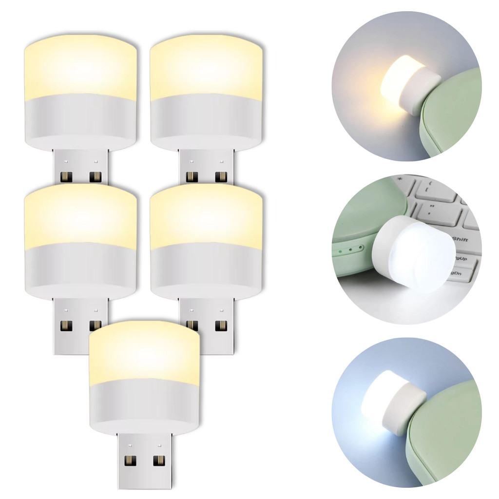 5 Mini Luminária Luz LED USB Livro Notebook Powerbank Iluminação Ambiente - Escolha A Cor
