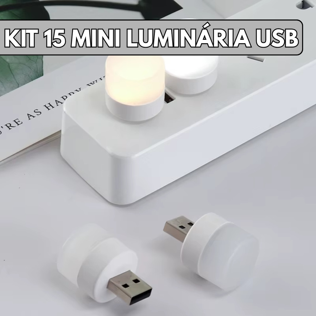 Kit Mini Luminária Luz LED USB Livro Notebook Powerbank Iluminação Ambiente - Escolha Seu Kit