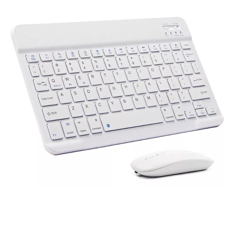 Conjunto de Teclado + Mouse Sem Fio Bluetooth Para Notebook e Tablet Branco