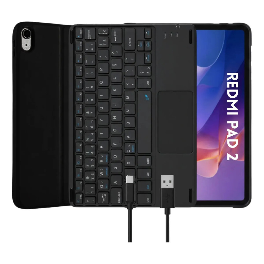 Capa Smart Teclado Bluetooth Trackpad Para Redmi Pad 2 Preto