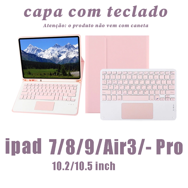 2025 novo estilo ipad 10.2/10.5 Polegada capa protetora rosa com teclado de toque Bluetooth, adequado para ipad 7/8/9/Ai