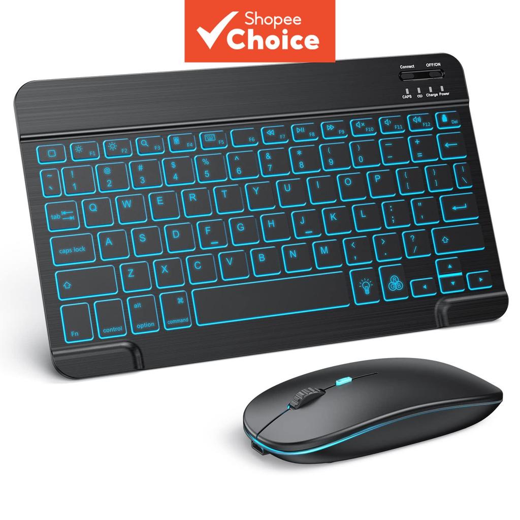 Teclado e mouse sem fio mini slim portátil retroiluminado Bluetooth recarregável ABS combo para tablets