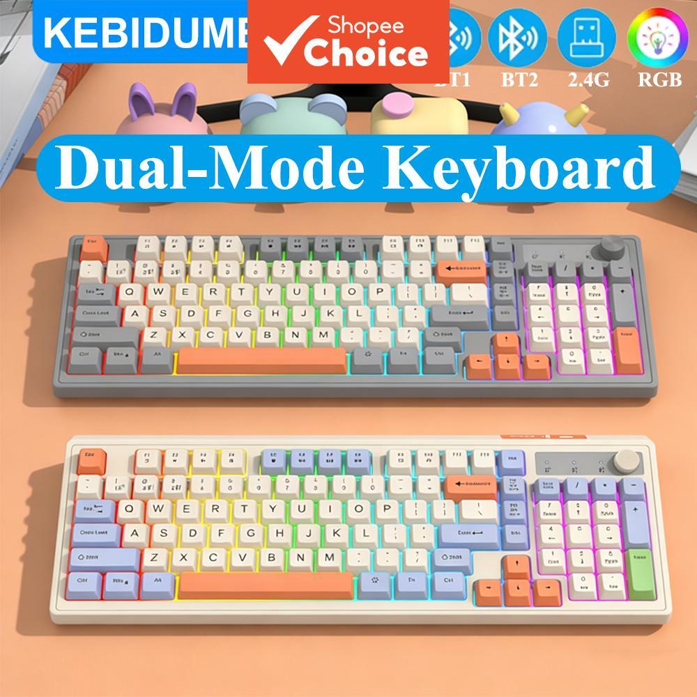KEBIDUMEI Teclado Gamer Dupla Modalidade, Teclado Sem Fio Bluetooth Duplo 2.4G com Botão, Teclado Recarregável com
