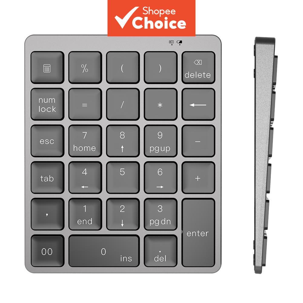 Teclado Numérico Bluetooth 28 Teclas Alumínio Recarregável com Porta USB HUB Teclado Numpad para Contabilidade