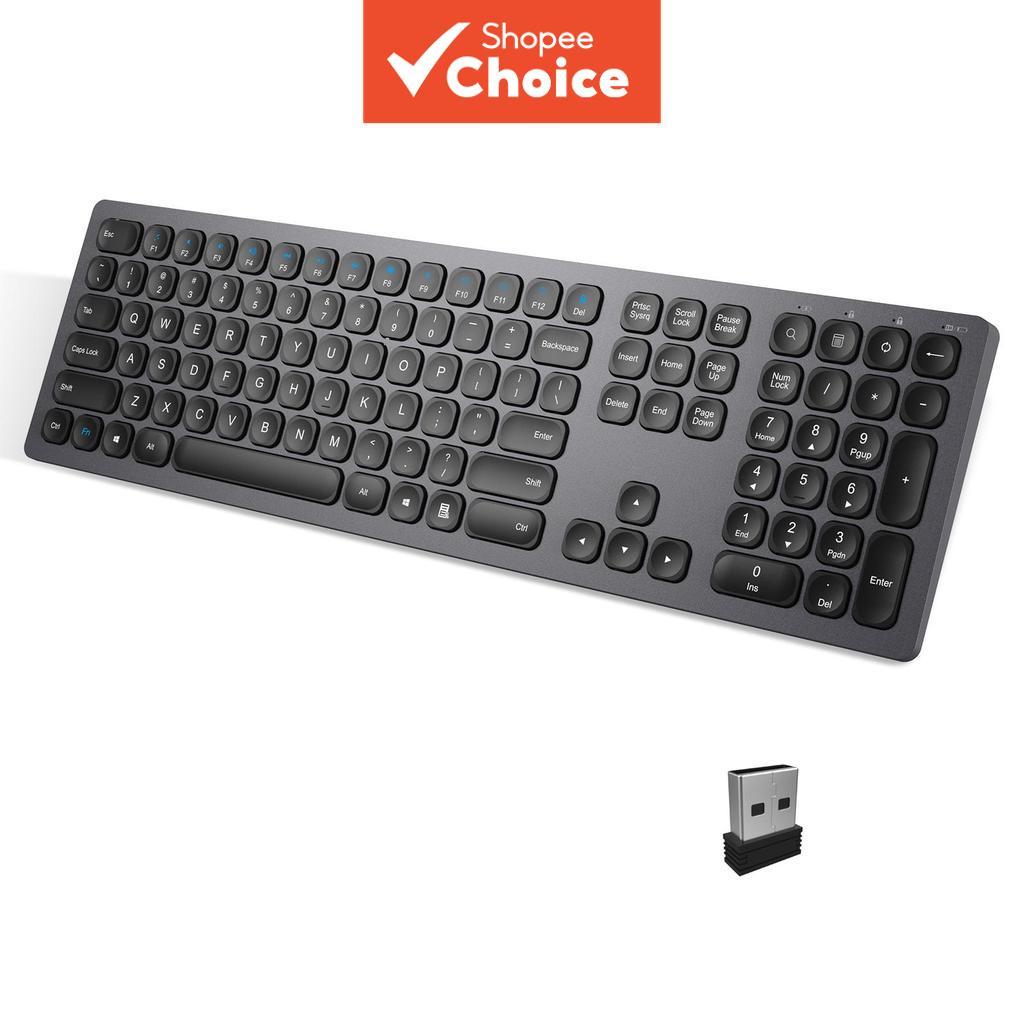 Teclado Bluetooth 2.4G + Dual Bluetooth Multi Device, Teclado Ergonômico Silencioso de Tamanho Completo para Windows,