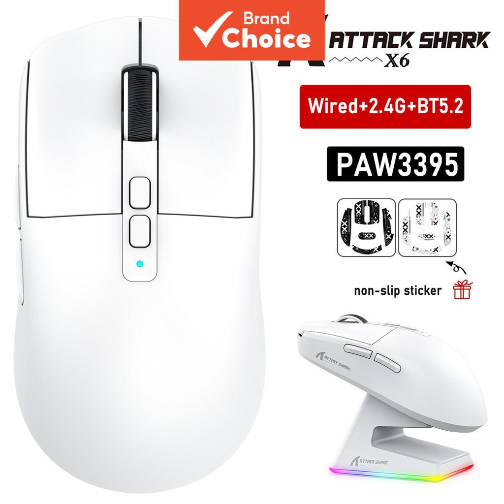 Mouse Gamer Attack Shark X6 PAW3395 Bluetooth com conexão tri-modo, base de carregamento magnética RGB, macro para