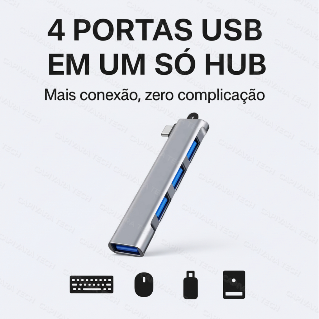 Hub Usb 3.0 4 Portas Smartphone Notebook Compacto Universal OTG Tipo-C Teclado Mouse Câmera