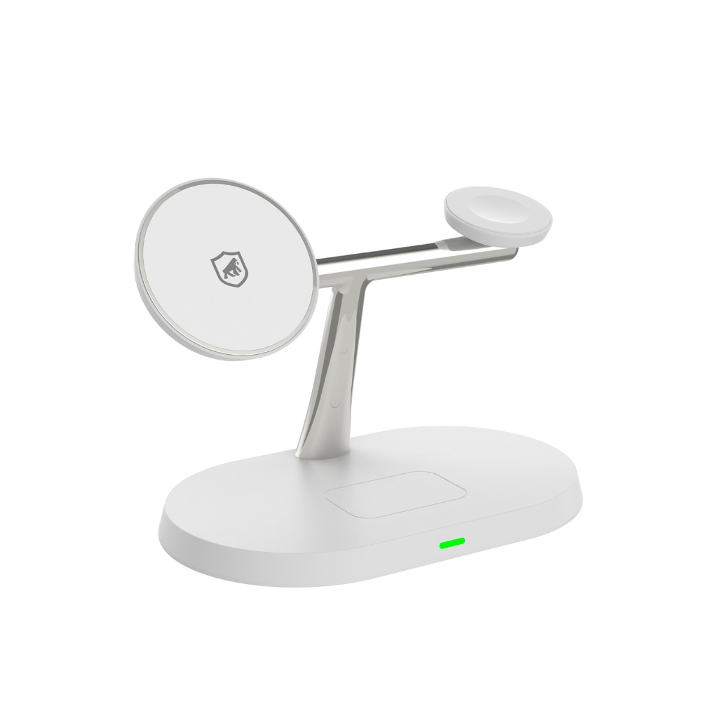 Suporte Dock Carregador Wireless 3 em 1 MagSafe 15W - Smartphone Smartwatch e Fones Branco - Gshield