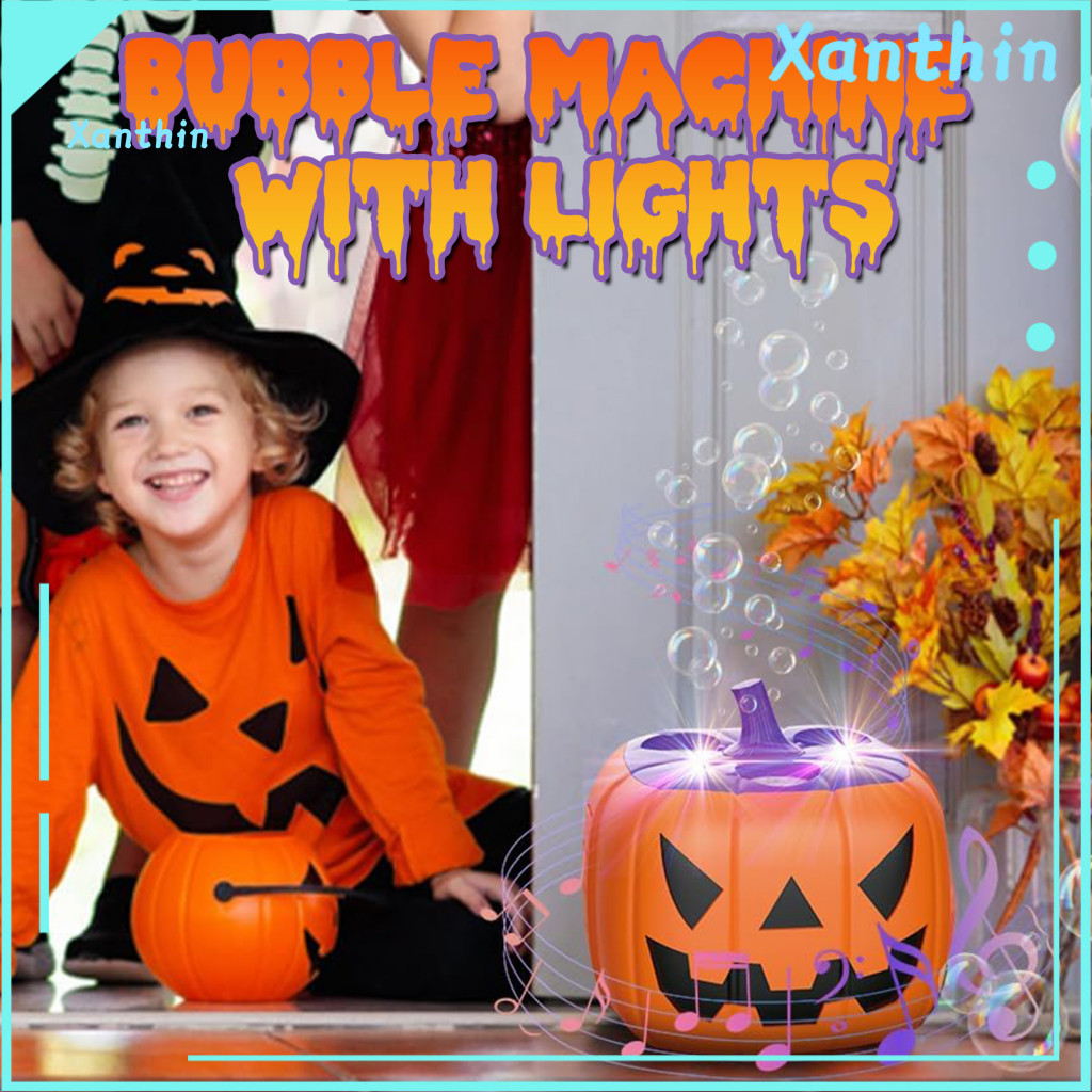 Bubble Machine with Lights for Kids Halloween Pumpkin Music Led Rechargeable Automatic Blower Toy for Perfect
