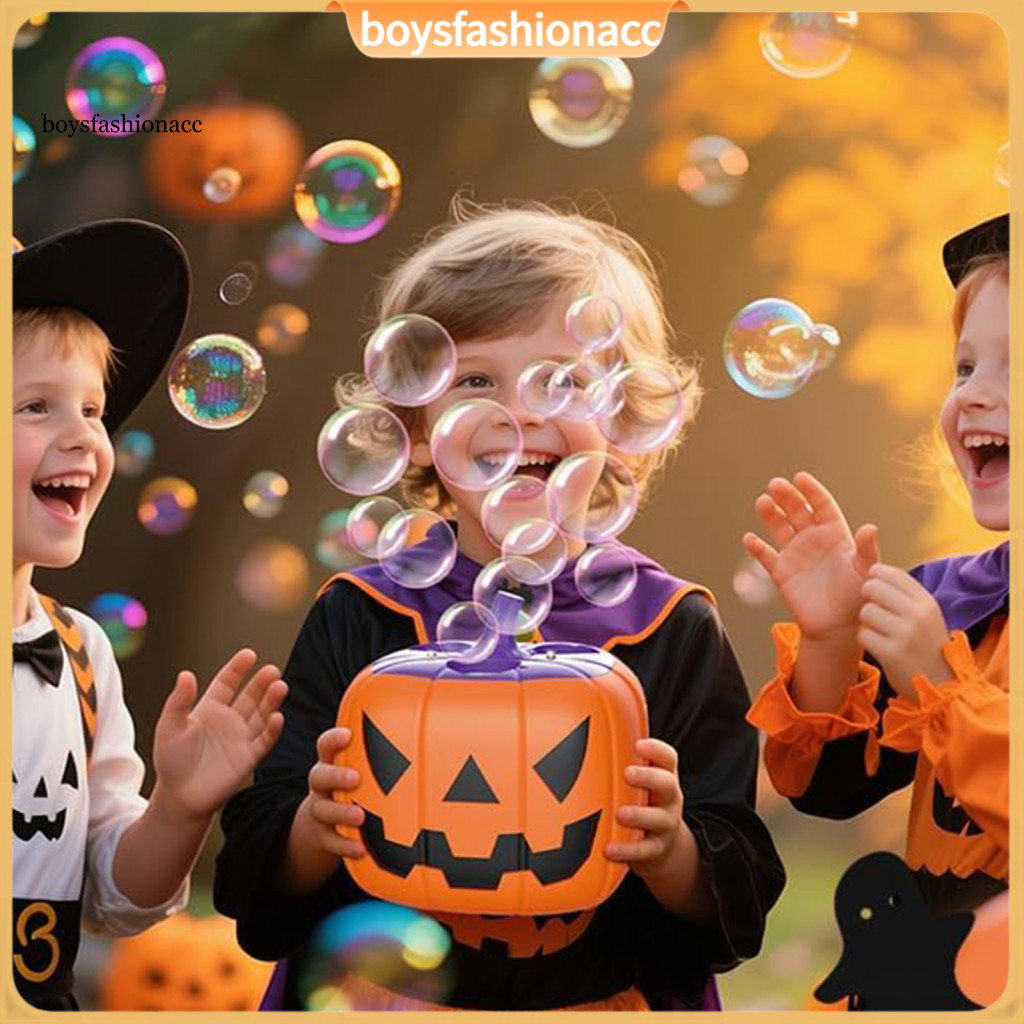 Halloween Pumpkin Bubble Machine with Music Led Lights Rechargeable Automatic Blower Toy for Kids Perfect Party Favor Ou