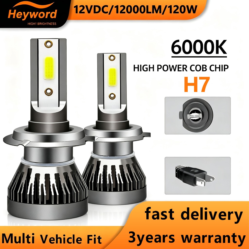 heyword Mini Farol De Neblina LED 2 Unidades/Par H4 H7 H1 H3 H8 H9 H11 9005 9006 9012 12000LM 6000K 12V Faróis Automátic